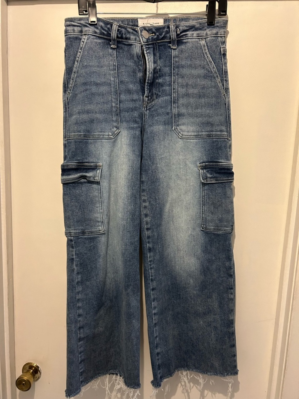 Women's Light Blue Straight Leg Cargo Jeans